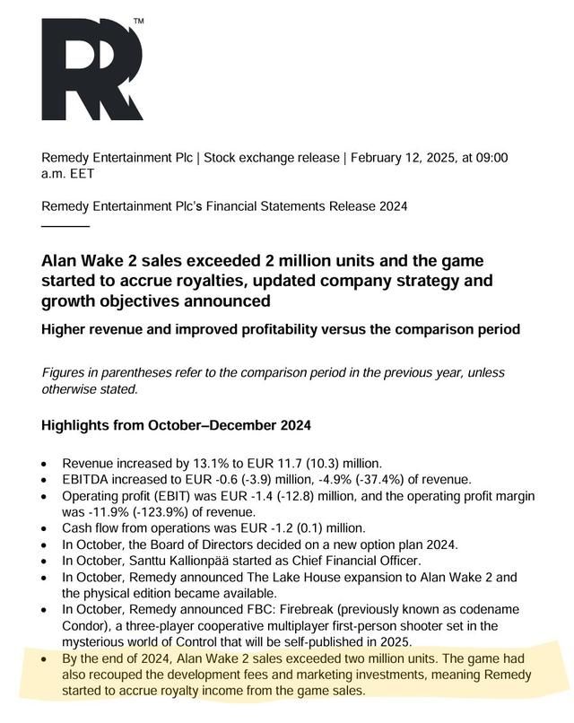 《心灵杀手2》销量破200万 游戏现已开始盈利