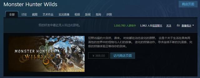 《怪物猎人：荒野》Steam在线人数破百万 但好评率仅为47%！