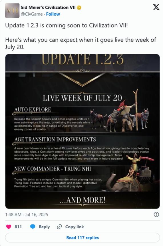 《文明7》迎来更新，重磅回归自动探索开荒效率飙升!