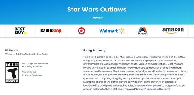 《星球大战：亡命之徒》已通过ESRB评级 8月30日发售