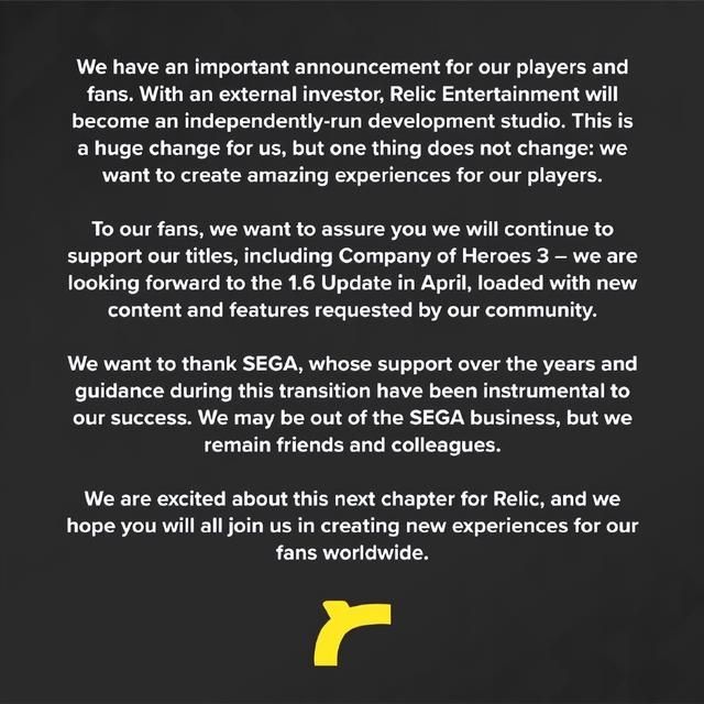 《英雄连》开发商脱离世嘉