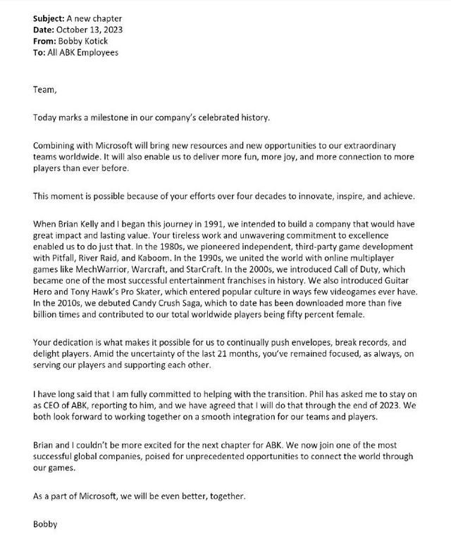 「每日游戏要闻」微软正式收购动视暴雪 考迪克明年离职！