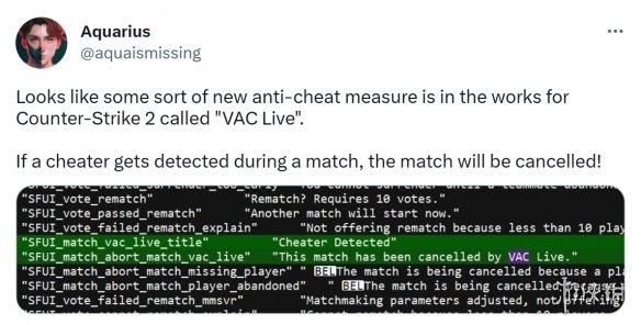 曝《CS2》有新反作弊措施 检测到作弊者直接结束对局