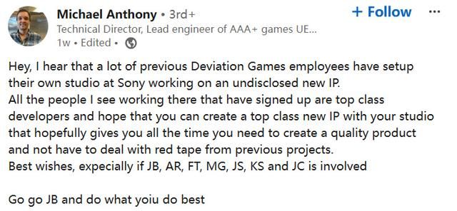曝索尼成立新工作室：由前Deviation Games员工组成