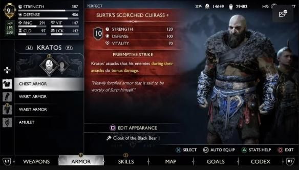 玩家发现《战神5》新装备黑熊战甲可根据腰甲改变颜色