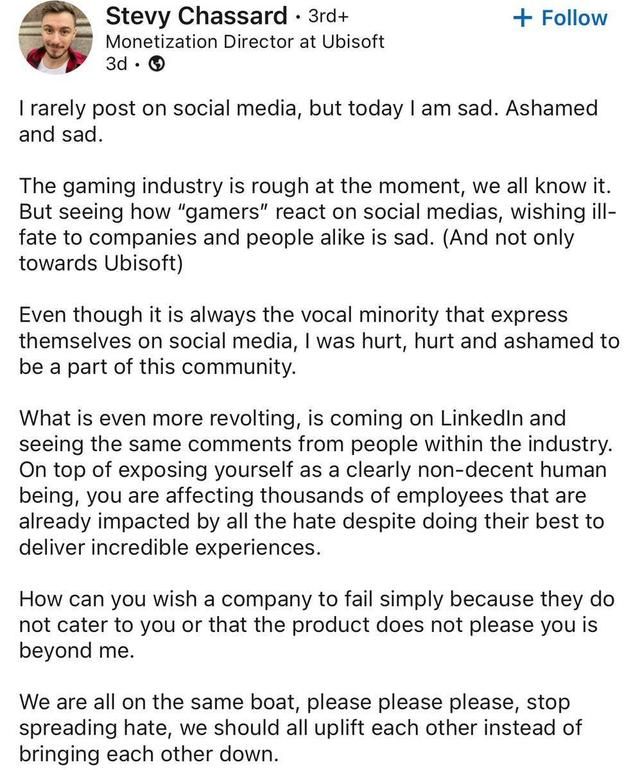 育碧总监求同行别相互诋毁：一根绳上的蚂蚱