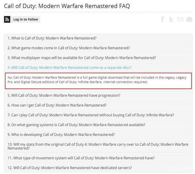 Activision：《现代战争复刻版》不会单独销售