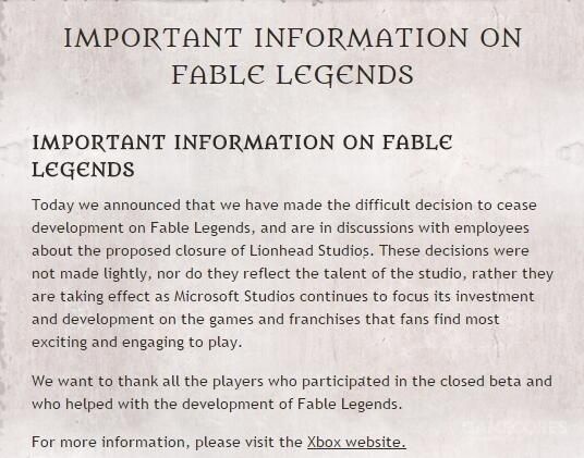 《神鬼寓言：传奇》宣布停止开发