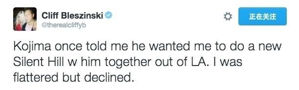 小岛秀夫曾想拉着Cliff.B一起做寂静岭