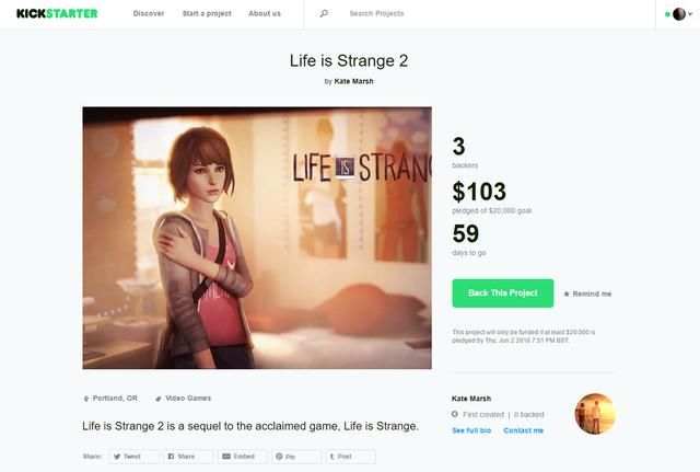 有人在为了《Life Is Strange》续作搞众筹